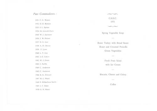 CHSC Dinner Menu 1951 contents